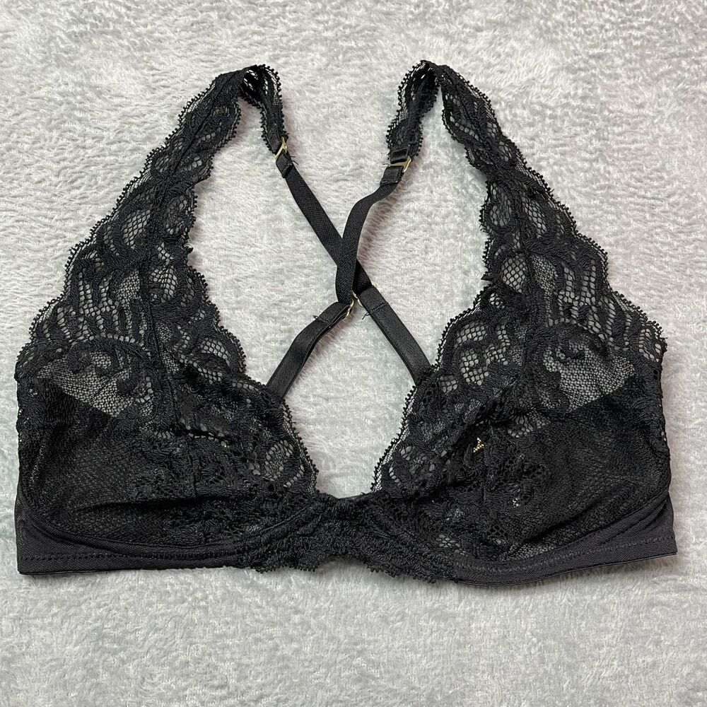 Natori Black Lace Unlined Underwire Demi Bra 32 C/D‎ Coquette Office Siren - Picture 2 of 12